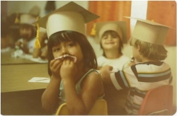 1978- Preschool students Graduation Party - Young Indian Program. Rebecca Valverde in background with teacher aide.